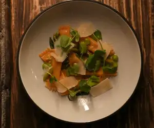 Spring ravioli dish with parmesan at La Lupa.